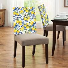 1pc/4pcs/6pcs/10pcs Blue Lemon Brick Pattern Plush Chair Cover, Removable Short Plush Fabric Chair Slipcover, Chair Back Protector, Suitable For All Seasons, Holiday Decor, For Dining Room, Living Room, Office, Hotel - Multicolor - View 1