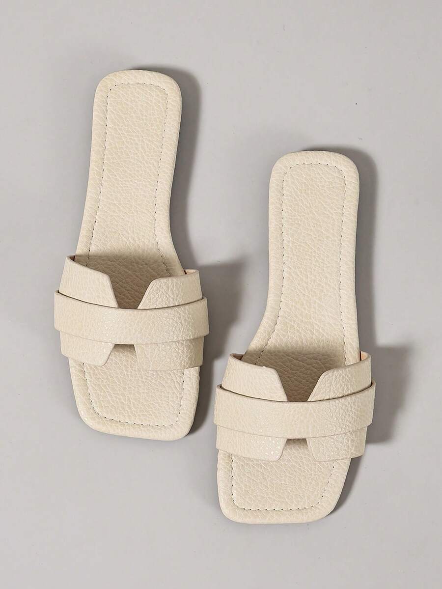 Ximi Ruo New Spring/Summer Fashion Casual Strap Slide Sandals, Comfortable Flat Heel Round Toe Beach Slippers, Versatile Slip-On Sandals For Women - Beige - View 1