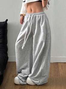 Pantalones  para Mujer, Estilo Urbano Otoño/Invierno, para Salir o Regresar a la Escuela, Cintura Elástica, Cómodos, Color Gris, Corte Scimitar - Gris - Ver 3