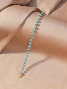 1 pieza Pulsera de cadena de tenis con incrustaciones de cobre, circonita y turquesa, diseño minimalista y elegante, adecuada para uso diario, bar, accesorios de viaje para mujeres - Multicolor - Ver 6