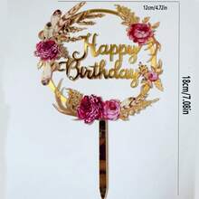 1pc/3pcs Acrylic Gold Plated Flower & Butterfly Cake Topper, Birthday Party Decor - Multicolor - View 10