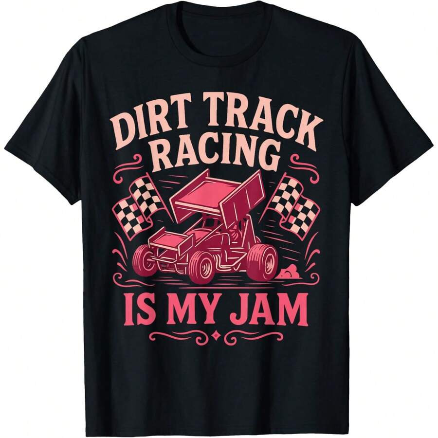 Dirt Track Racing Race Girlfriend Girl Grandma Sprint Car T-Shirt - Black - View 1