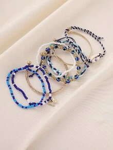 8pcs Bohemian Summer Vacation Personalized Fashion Versatile Handmade Beaded, Braided Rope, Twist Bracelet, Butterfly, Shell, Evil Eye Stackable, Elastic, Adjustable Bracelet Set, Suitable For Women Beach, Party, Large Gathering, Bar, Perfect Gift, All Season, Casual, Commute, Outing, Shopping Daily Wear - Multicolor - View 6