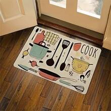 1pc Anti-Fatigue Kitchen Mat, Non-Slip, Oil-Proof, Dirt-Resistant, Easy Clean Crystal Velvet Floor Rug For Home Kitchen - Khaki Tableware - View 5