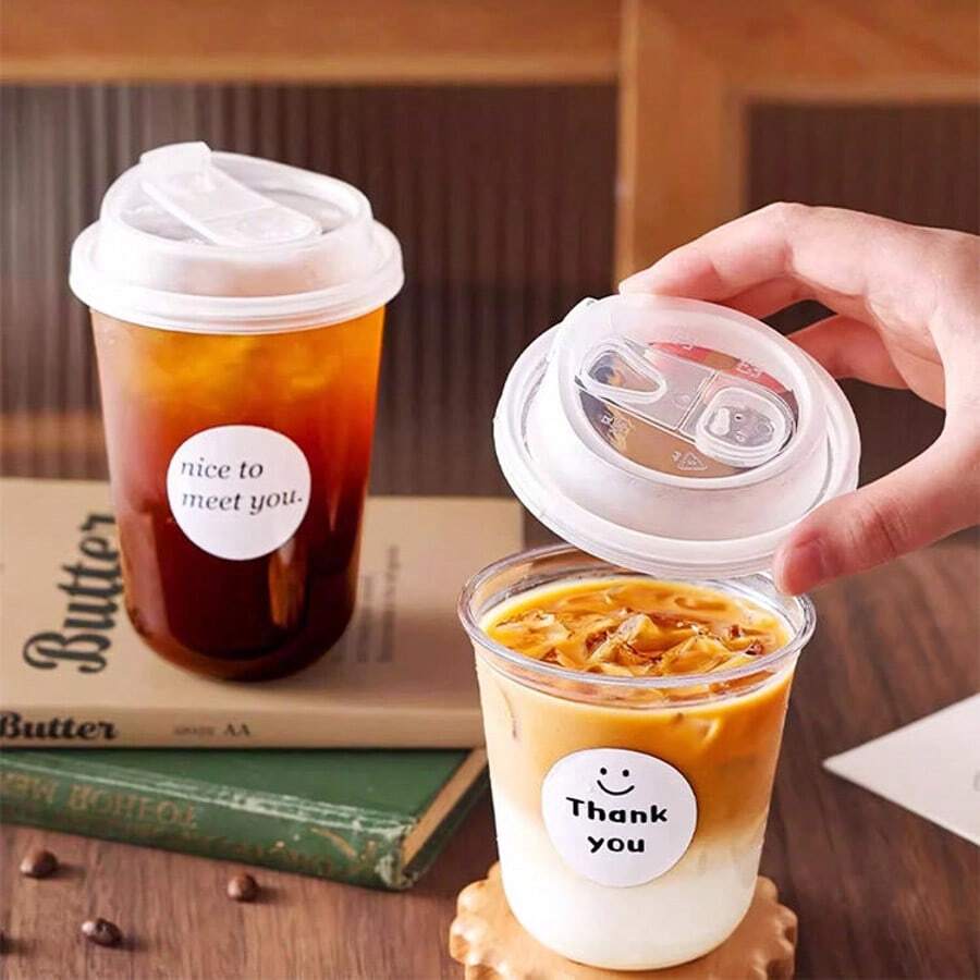 Clear Plastic Cups With Strawless Sip Lids Disposable Round Bottom Togo Cups For Coffee Smoothie Cold Beverage Coffee Shops And Party Catering Plastic Cups Disposable Plates Cups Picnic Essentials Dessert Cups - Transparent - View 1