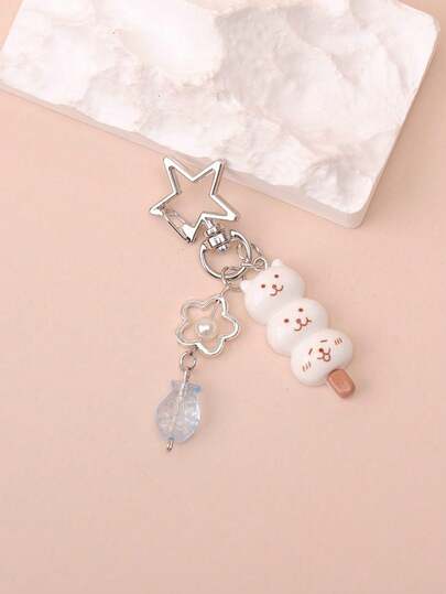 1pc Women's INS Style Layered Ice Cream & Cute Bear Keychain Pendant, Transparent Fish & Star Charm Versatile Girly Accessory
