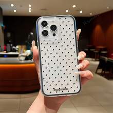 1个黑色边框透明极简镜头保护防摔防撞波点图案手机壳，适用于 16 Pro Max、17/16/15/14 Plus、13/12/11、Air - 彩色 - 查看 1