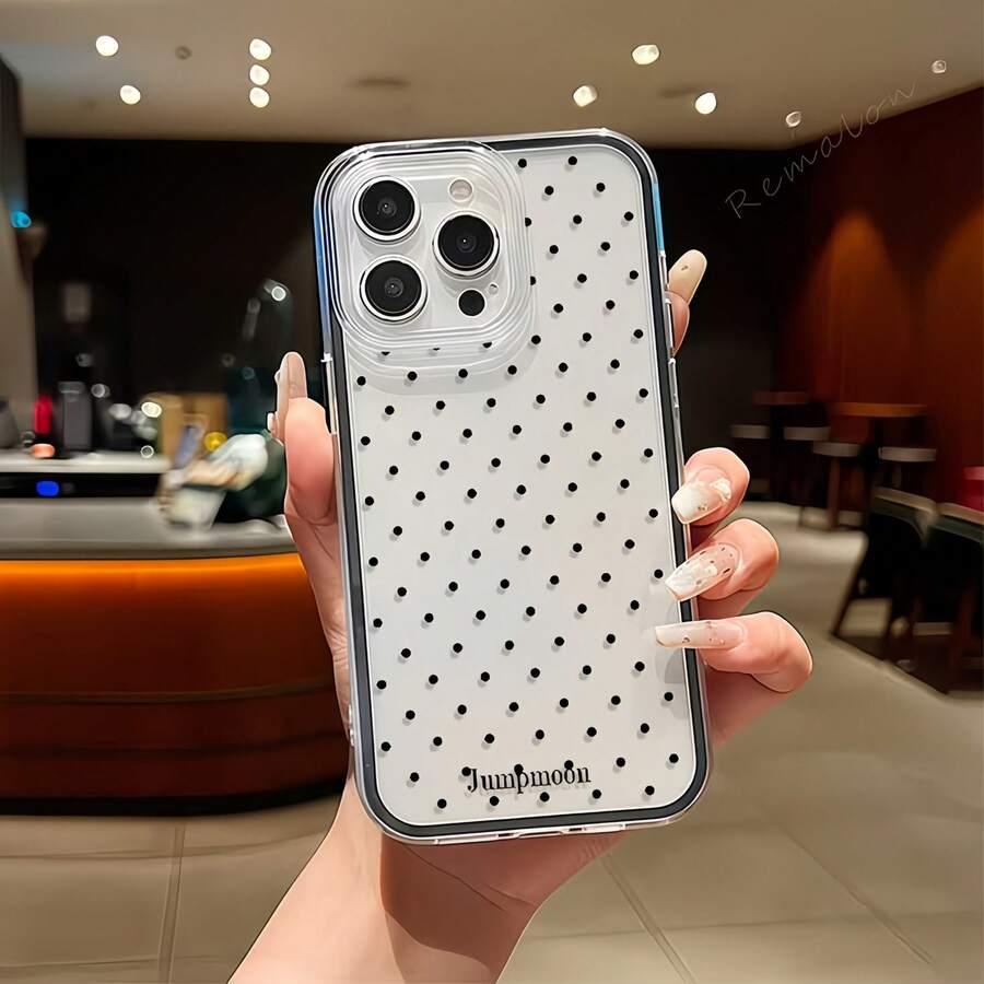 1个黑色边框透明极简镜头保护防摔防撞波点图案手机壳，适用于 16 Pro Max、17/16/15/14 Plus、13/12/11、Air - 彩色 - 查看 1