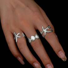 3pcs/Set Starfish Adjustable Rings, Ocean Style Accessories For Beach, Party, Holiday - Multicolor - View 7