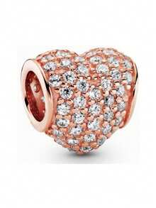 1 chiếc hạt charm hình trái tim và hoa màu vàng hồng lấp lánh, phù hợp với vòng tay hoặc dây chuyền dạng rắn nguyên bản, dùng để tự làm trang sức bạc 925, quà tặng trang sức cho nữ, con gái. - Hoa hồng vàng - Xem 43