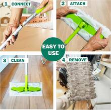 Sweeper Mop, Dry &Amp; Wet 2-In-1 Floor Mopping And Sweeping Kit, Includes 51" Sweeper Handle, 6 Heavy Duty Dry Cloths, 2 Reusable Wet &Amp; Dry Pads For  Sweeper, Dust Mop - White - 查看 5