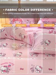 SANRIO 三丽鸥可爱印花三件套床上用品 - Hello Kitty（1 个被套 + 2 个枕套，不含被芯），卡通全尺寸，柔软舒适，适合宿舍、家庭卧室、酒店，四季皆宜，带拉链和枕套，耐用多色，超大被套套装 - 粉色 - 查看 8