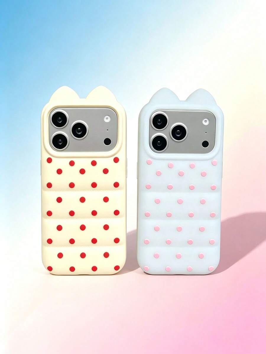 1 chiếc ốp lưng điện thoại hình tai mèo chấm bi 3D tối giản, tương thích với Apple 17 Pro Max, 15/16 Pro, 13 Pro, 17, 14 Pro, ốp bảo vệ chống rơi bằng silicon, thiết kế tối giản dành cho nữ. - Nhiều màu - Xem 1