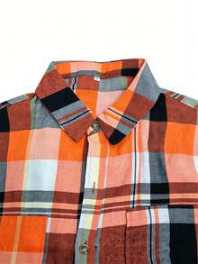 Plus Size Women Plaid Long Sleeve Shirt Casual - Orange - View 4