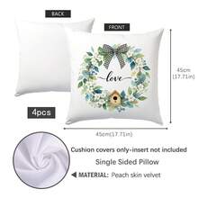 4pcs Minimalist Watercolor Green Floral Wreath Decorative Pillow Covers, Single-Sided Printed Soft Peach Velvet Material, 45*45CM Cushion Covers For Home, Bedroom, Living Room, Party, Holiday Decor, Sofa Throw Pillow Covers, Gift (No Pillow Insert) - Multicolor-4pcs - View 2