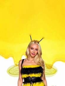 4 piezas Juego de accesorios de abeja amarilla linda, que incluye falda, bastón de mano, diadema de abeja, alas, adecuado para diversas fiestas y festivales - Amarillo - Ver 2