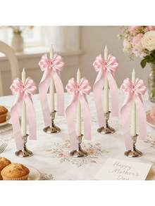 12/4pcs Wedding Car Decorative Bows: Bohemian-Style Satin Bows-Cute Pink And White Designs, Perfect For Weddings, Birthdays, And Valentine's Day; Ideal For Decorating Bridal Gifts, Candleholders, Wine Glasses, And Gift Wrapping; Bow Decorations - Multiple Styles - View 9