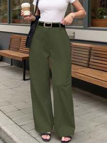 Pantalones de traje casuales de unicolor para mujer - Verde militar - Ver 1