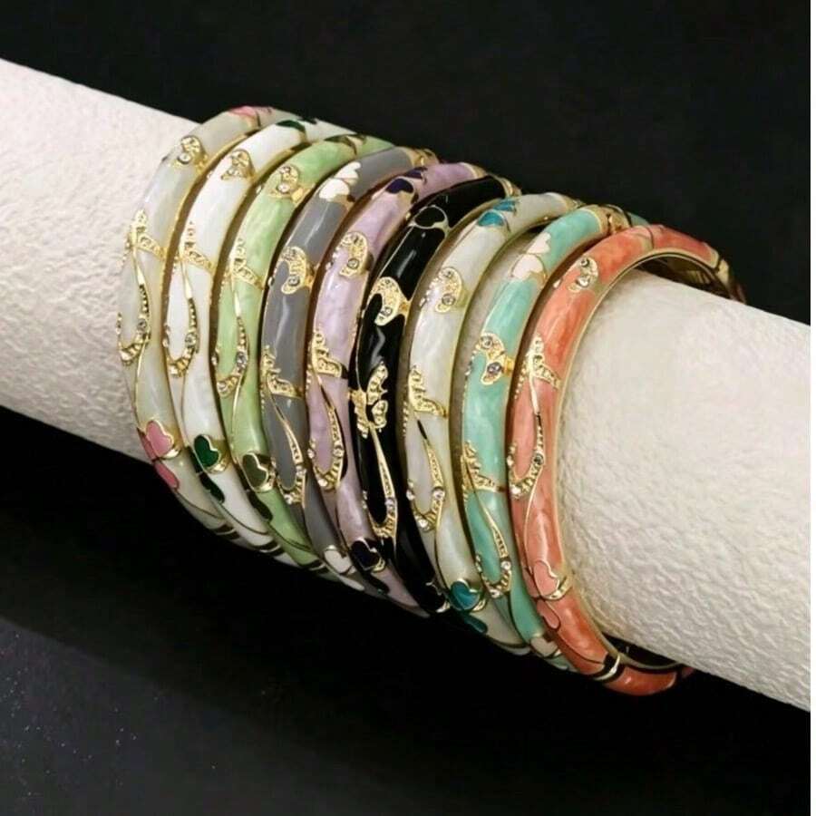 Pulsera de mujer con patrón floral colorido, versátil y casual para uso diario (patrón aleatorio) - Amarillo Oro - Ver 1