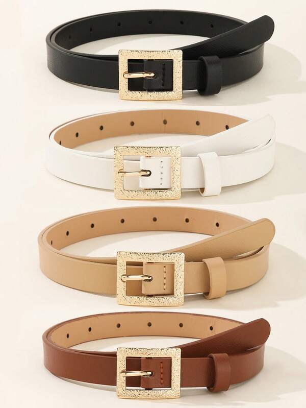 Minimalist Fashion Versatile Belt, Classic Belt For Jeans & Dresses, Metal Buckle Design, Solid Color Elegant Belt, Student & Youth Daily Commute Waist Accessory
