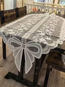 1pc White Floral Bow Lace Mesh Table Cloth, American Farmhouse Style Rectangular Table Runner, Suitable For Daily, Festivals, Parties, Weddings, Hotels, Home Dinners, Seasonal Home Decor - White - View 10