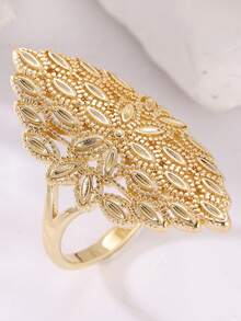 Nhẫn bản rộng thời trang nữ, thiết kế rỗng thanh lịch kiểu Pháp, nhẫn phong cách dự tiệc và dạ hội. - Vàng - Xem 10