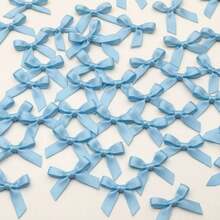 50pcs/Pack 4cm Satin Ribbon Bows, Multi-Color Options, Suitable For Gift Wrapping, Hairclip & Headpiece DIY, Ideal For Back To School And Valentine's Day - Dusty Blue - View 6