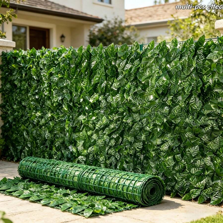 2pcs = 80 Inches Total Length Artificial Green Leaf Fence, Weather-Resistant Plastic Material, Outdoor Privacy Decor Wall Panels, Realistic Evergreen Leaves, Maintenance-Free Decoration For Balcony, Yard, Porch - Green - View 1