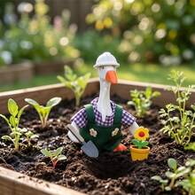 Gardener Desk Goose Outfits 7 Inch Mini Goose Hat 2 In 1 Shirt Overalls Costume For Spring Desk Goose Statue Decor - A - View 2