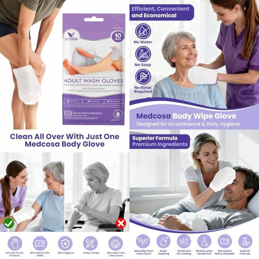 Adult Washcloths - Unique Disposable Body Wipes Shaped Like A Glove - Unscented Premoistened Wet Wipes - Pack Of 10 Wash Cloths - 10 miếng - Xem 1