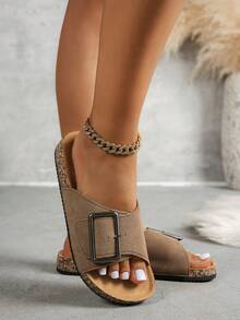 Women's Casual Fashion Versatile Flat Sandals, With Arch Support And Adjustable Buckle, Wear-Resistant Non-Slip, Round Toe Single-Strap Sandals - Light Brown - View 4
