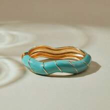 ORNAPEADIA 1pc Women's Gold-Plated Turquoise Enamel Open Bangle Bracelet, Versatile Beach & Daily Wear Accessory, Suitable For Gift - SZ60882-3 - View 10