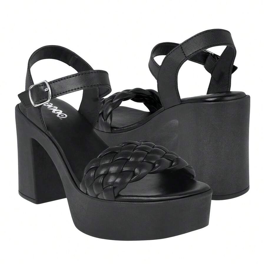 Plataforma Sandalia STYLO para Mujer 428 con Plataforma y Tacón Grueso Diseño Trenzado Ajustable Cómoda para Fiestas Salidas y Eventos Especiales - Negro - Ver 1