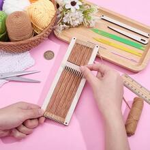CRAFTYMELODY 9Pcs Wood Weaving Loom Kit Rectangle Small Weavings Looms Kit Wooden Woven Braiding Disk Macrame Board Kumihimo Beading Cord Disk Blanched Almond For Adult Home Weaving Projects - White - View 3