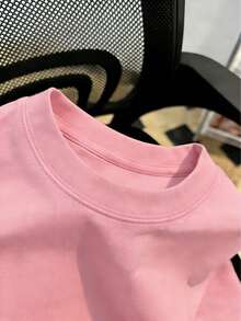 Top de manga corta sencillo, informal y bonito con estampado para niños, ideal para el verano. - Rosa - Ver 3