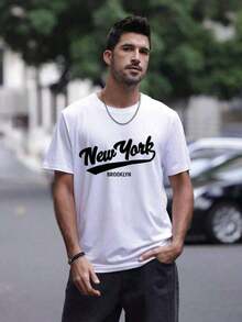Camiseta de hombre de cuello redondo y manga corta.Estilo casual con estampados modernos y cómoda - Blanco - Ver 2