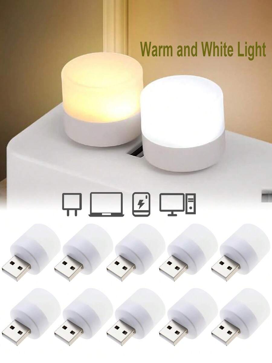[Luz nocturna USB] Luz nocturna USB mini 1 pieza/6 piezas, LED alimentado por USB, opciones de luz cálida/blanca/rosa/azul, lámpara de ambiente para hogar, coche, dormitorio, escritorio, vehículo, luz nocturna de escritorio, lámpara de mesita de noche - Multicolor - Ver 1
