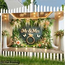 1pc 2D Flat Banner, Floral Fabric Wall Decor For Wedding Backdrop, Multipurpose Party Banner, No Power Needed, Suitable For Home - 5 - View 4