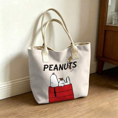 Miniso Bolso de mano tipo tote de Snoopy de Peanuts, bolso de lona de gran capacidad, bolso casual para el trabajo, la escuela, las compras, los viajes, el uso diario y la decoración del hogar