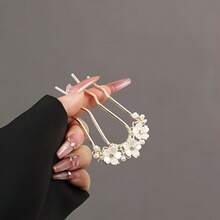 Lược cài tóc kiểu INS thanh lịch lấy cảm hứng từ thiên nhiên, đính ngọc trai giả hình hoa, kẹp tóc 4 chấu tạo búi tóc, hợp kim kẽm sáng bóng. - trắng - Xem 5