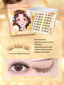 Mlen Diary Self-Adhesive Eyelash Clusters, C-Curl Volumizing Double-Sided Magnetic Fake Eyelashes, No Glue Needed, Reusable, Press-On Style Self-Adhesive Eyelash Clusters, Natural Makeup Effect DIY Eyelash Extension Kit - C - View 3