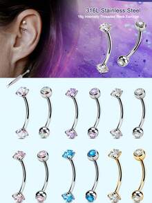 16G Rook Piercing Jewelry Internally Thread Rook Earring For Women Surgical Steel Eyebrow Piercing Jewelry 8MM Curved Barbell Vertical Labret Jewelry - Bead-grabbing Pliers + Eyebrow Stud Set - View 1