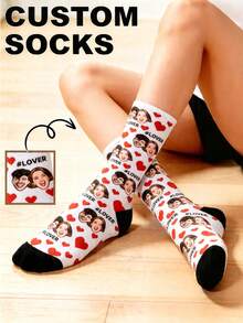 1pair Customizable Men's Socks Add Your Own Patterns And Text To Design Unique Socks Suitable For Couples Best Friends Siblings Spouses Family Members - White - View 2