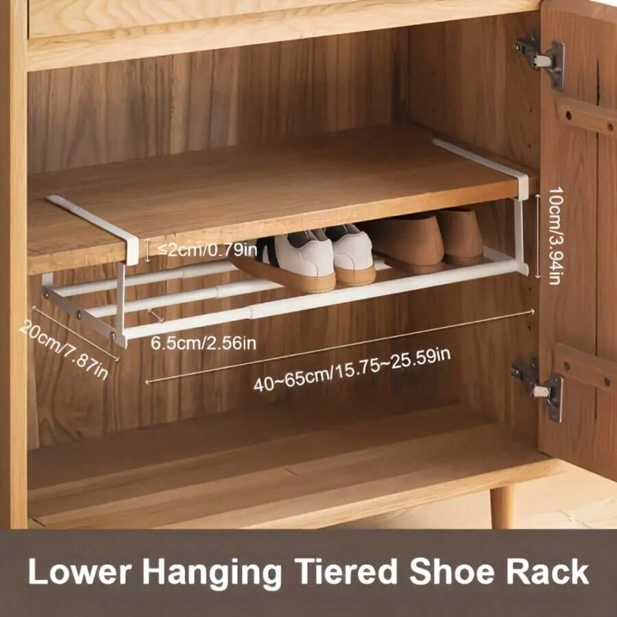 CASEGRACE 1pc Expandable Multi-Function Adjustable Shoe Rack Storage Shelf Space-Saving Under Bed Organizer With Multiple Tiers Perfect For Storing Shoes Clothes Towels Books Accessories Suitable For Bedroom Closet Dorm Room Kitchen Bathroom Available In Black White Modern Design Heavy Duty Metal Frame Easy Assembly Home Organization Solution