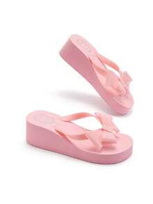 Trivaya Sandalias cómodas y casuales con suela gruesa para mujer, sandalias de estilo "hada" de unicolor, ligeras y suaves con correa antideslizante, sandalias de tira en T versátiles de EVA para playa y vacaciones de verano, chanclas - Rosa - Ver 5