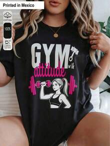 1 camiseta unisex estampada de corte holgadoModern Minimalist style GYM attitude GIRL dumbbellAdecuado para ocasiones como las vacaciones de verano, Halloween y el Día de la Independencia de México. Camiseta unisex de algodón holgada de manga corta y cuello redondo estilo vintage urbano - Negro 4 - Ver 1