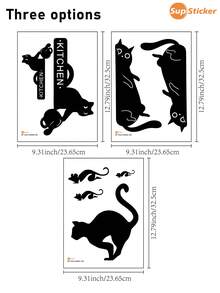 1张黑色猫咪剪影图案简约INS风自粘墙贴，PVC材质，可移除可重复使用，适用于儿童房、桌面背景、衣柜表面DIY、亲子家居氛围改造，尺寸：9.31*12.79英寸 - 彩色 - 查看 3