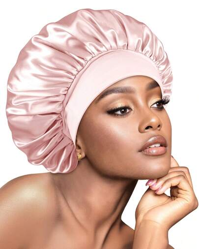 1PC Pink Mulberry Silk Sleeping Bonnet – Ultra-Smooth Satin Hair Cover For Curly And Natural Textured Hair, Flexible Elastic Band Delivers All-Night Cozy Comfort, Practical Nighttime Hair Care Essential For Daily Rest, Back-To-School Beauty Routines And Fall Hair Maintenance