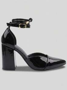 MODARPE Medium Block Heel Pointed Toe Pump S05 - Barniz negro - Ver 4