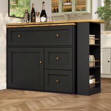 Ausziehbarer Bartisch mit Stauraum(138-204*39*105cm) , Küchenschrank, Sideboard mit Snackregal, Teleskopischer Bartisch, Stehtisch Bistrotisch Hochtisch Kücheninsel, schwarz - Noir - Voir 4